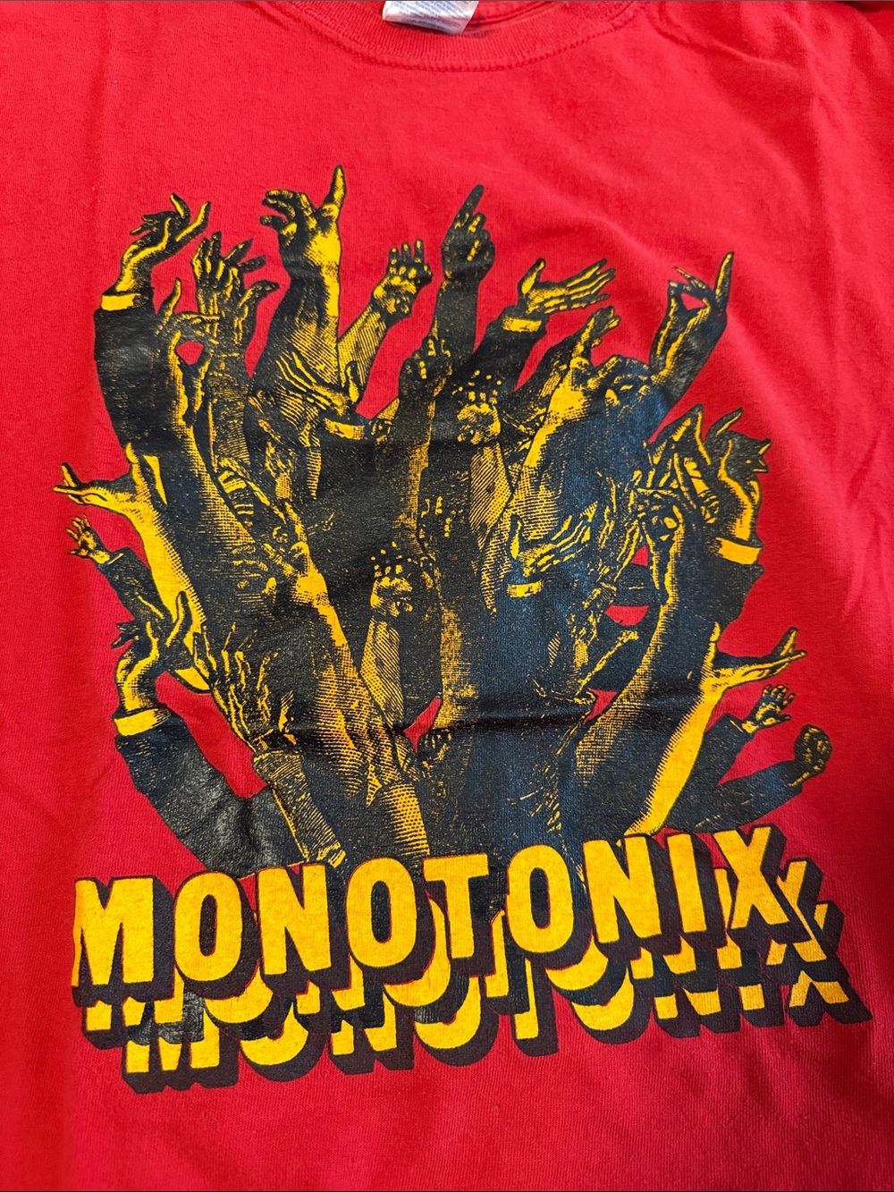 Rare - Monotonix Tour Merch T-Shirt - Red Graphic Tee with Yellow/Black Print